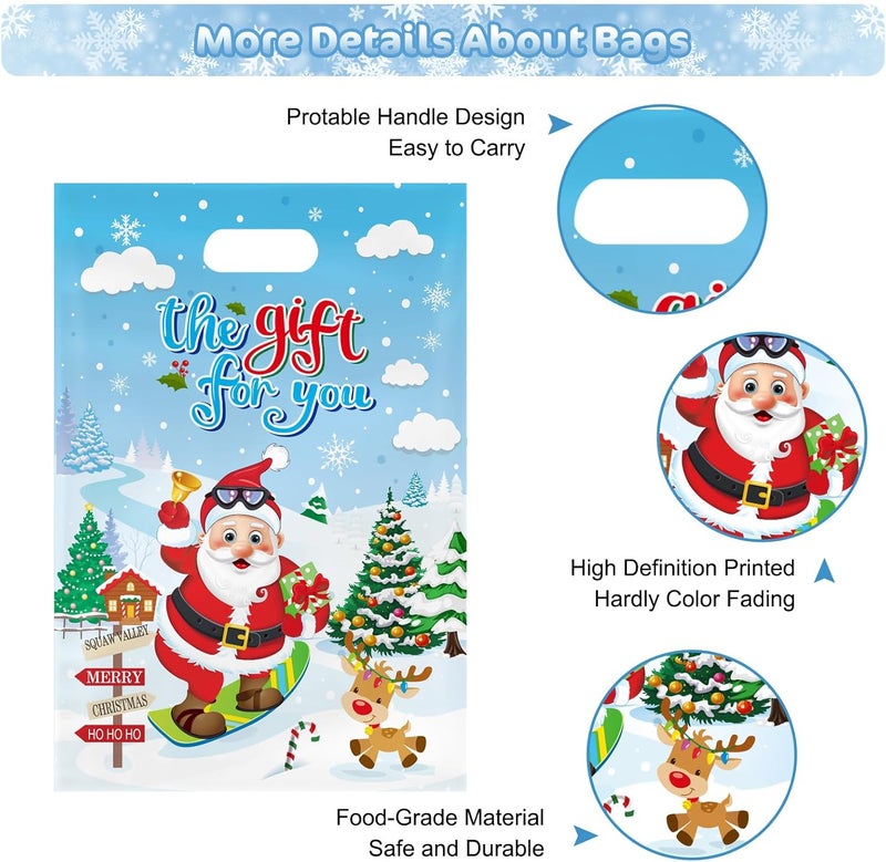 PERFQU 40 Pcs Merry Christmas Gift Bags with Handles - Winter Xmas Treat Bags for Kids, Cool Santa Claus Plastic Small Candy Goody Goodie Snack Bags Bulk for Christmas Party Decorations Supplies Favors - Image 5